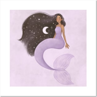 Purple Moonchild Mermaid Posters and Art